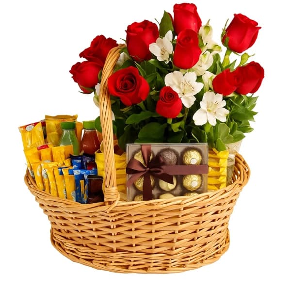 Cesta de Flores e Chocolate
