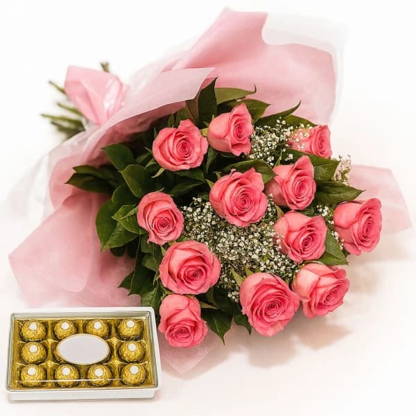 Bouquet de Flores de Rosas com Ferrero Rocher Rebeca