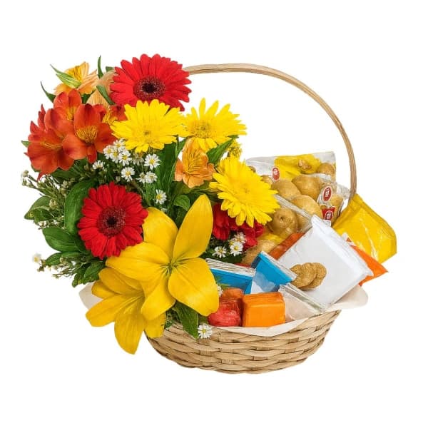 Cesta de Café da Manhã com Flores Mistas Marília