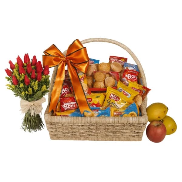 Cesta de Café da Manhã Especial com Rosas Priscila