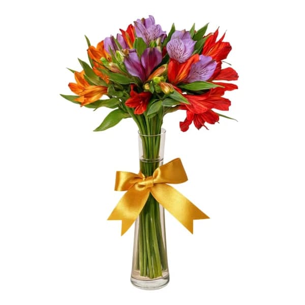 Arranjo de Flores de Astromélias em Jarra de Vidro