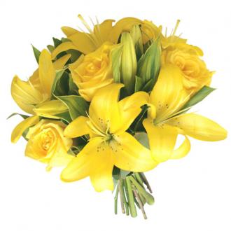 Bouquet de Flores de Lírios Amarelos e Rosas