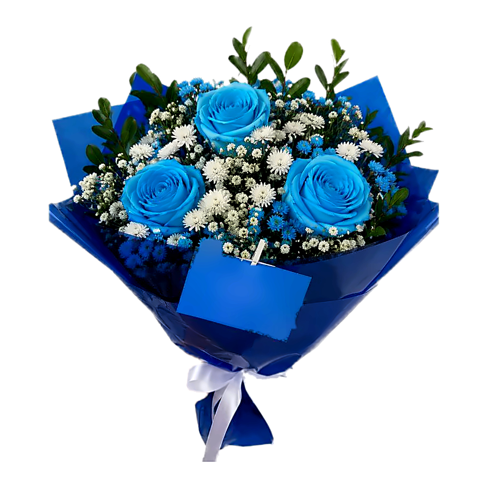 Buquê Azul Intenso com 3 Rosas Azuis