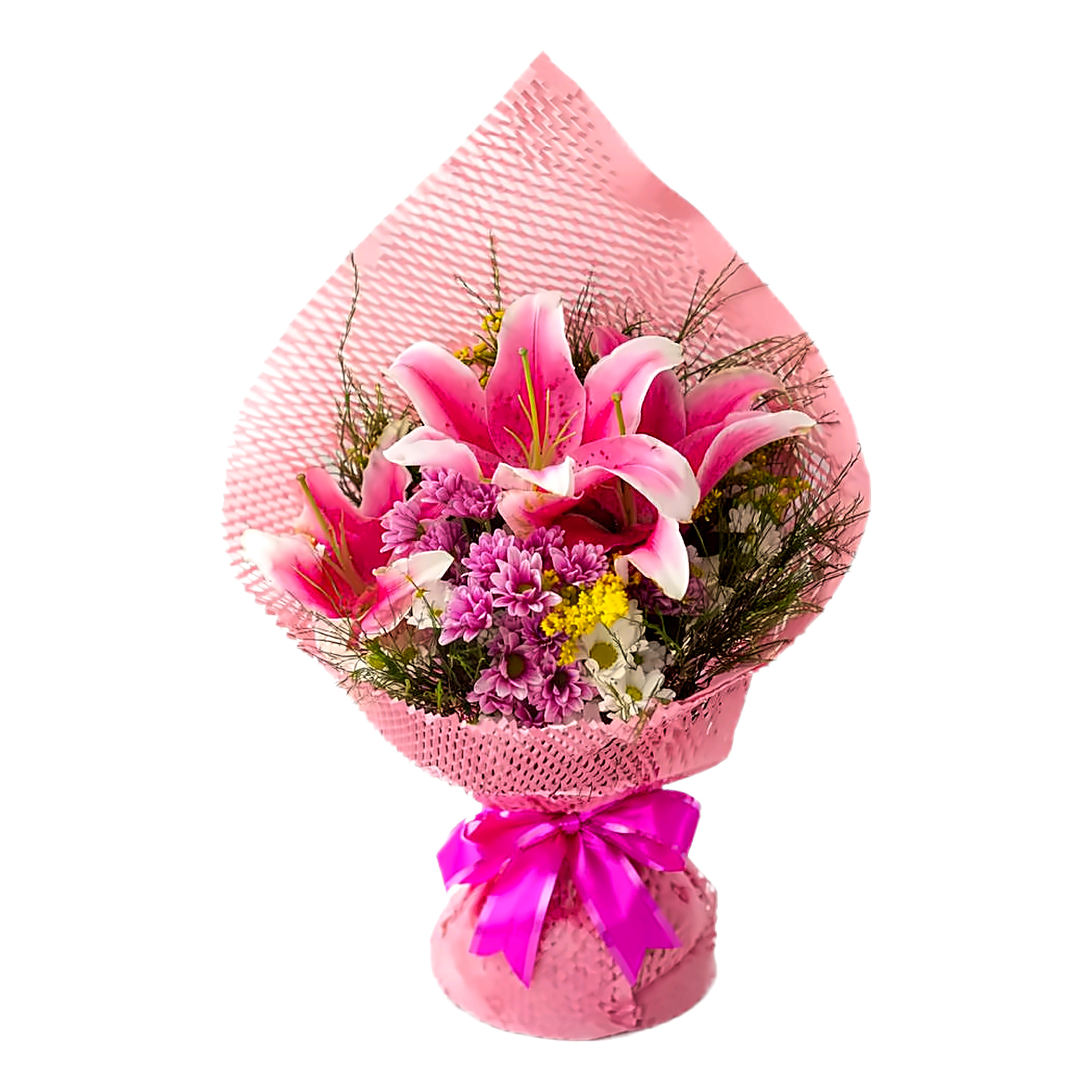 Buquê Rosa com Lírios e Margaridas