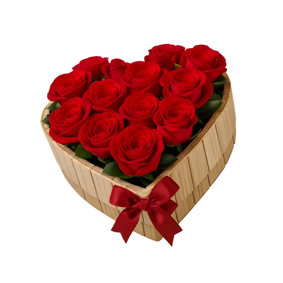 Arranjo de Flores de Rosas Vermelhas Em Formato de Coração