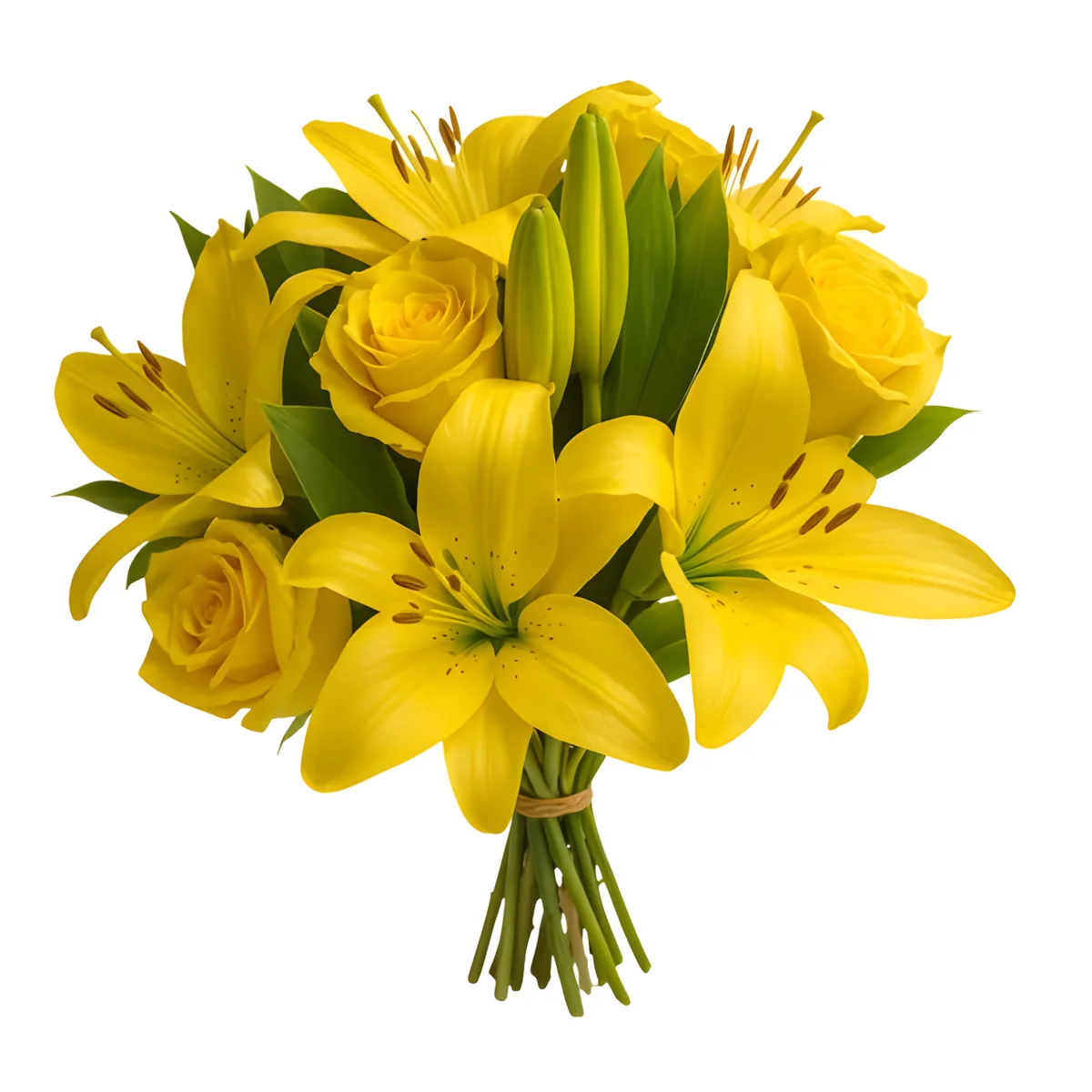 Bouquet de Flores de Lírios Amarelos e Rosas