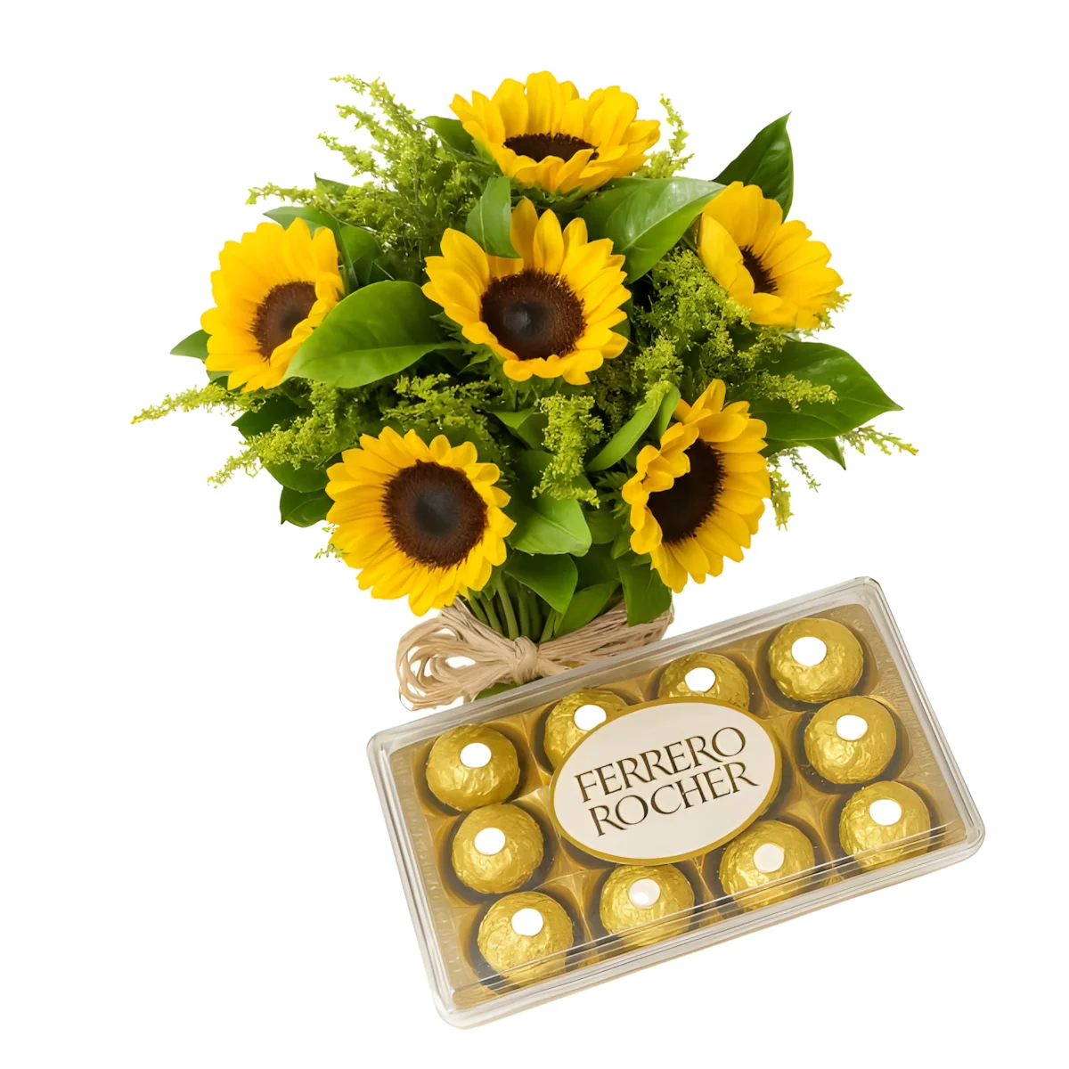 Bouquet de Flores de Girassol com Chocolates Ferrero Rocher